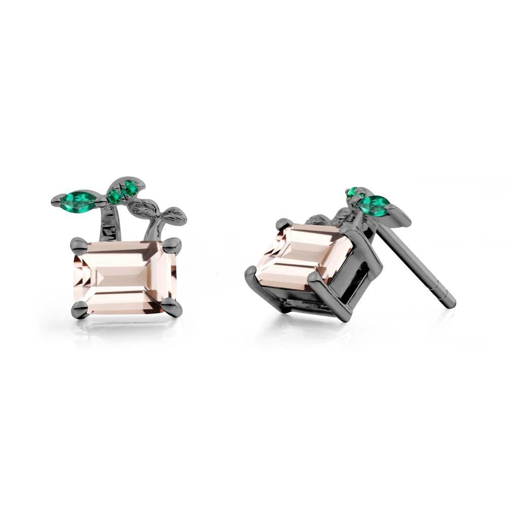 Nature Inspired Morganite and Emerald Stud Earrings - Image 4