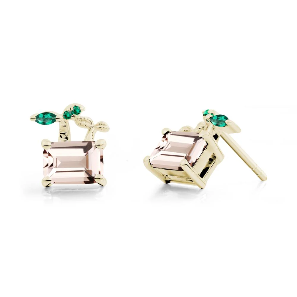 Nature Inspired Morganite and Emerald Stud Earrings - Image 5