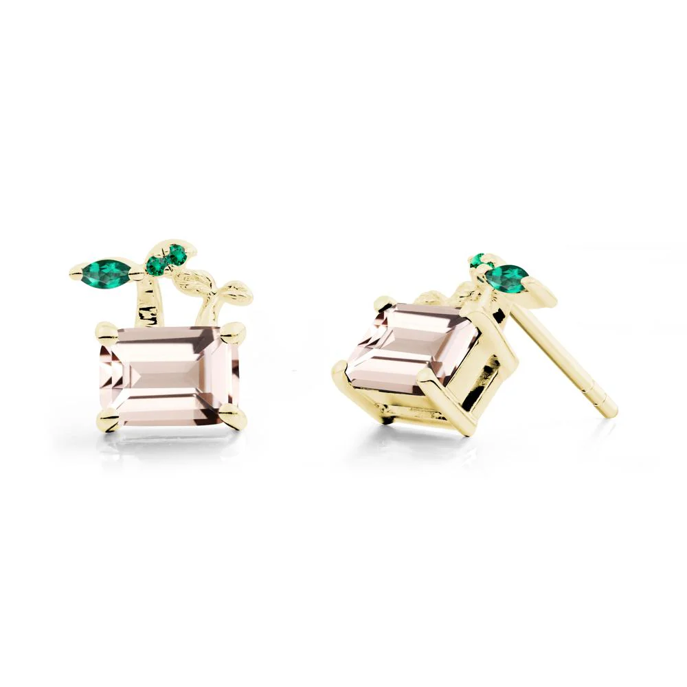 Nature Inspired Morganite and Emerald Stud Earrings - Image 7