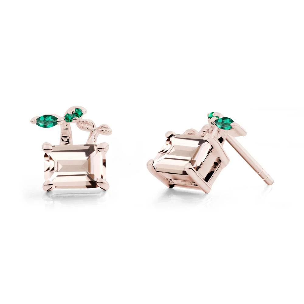 Nature Inspired Morganite and Emerald Stud Earrings - Image 8