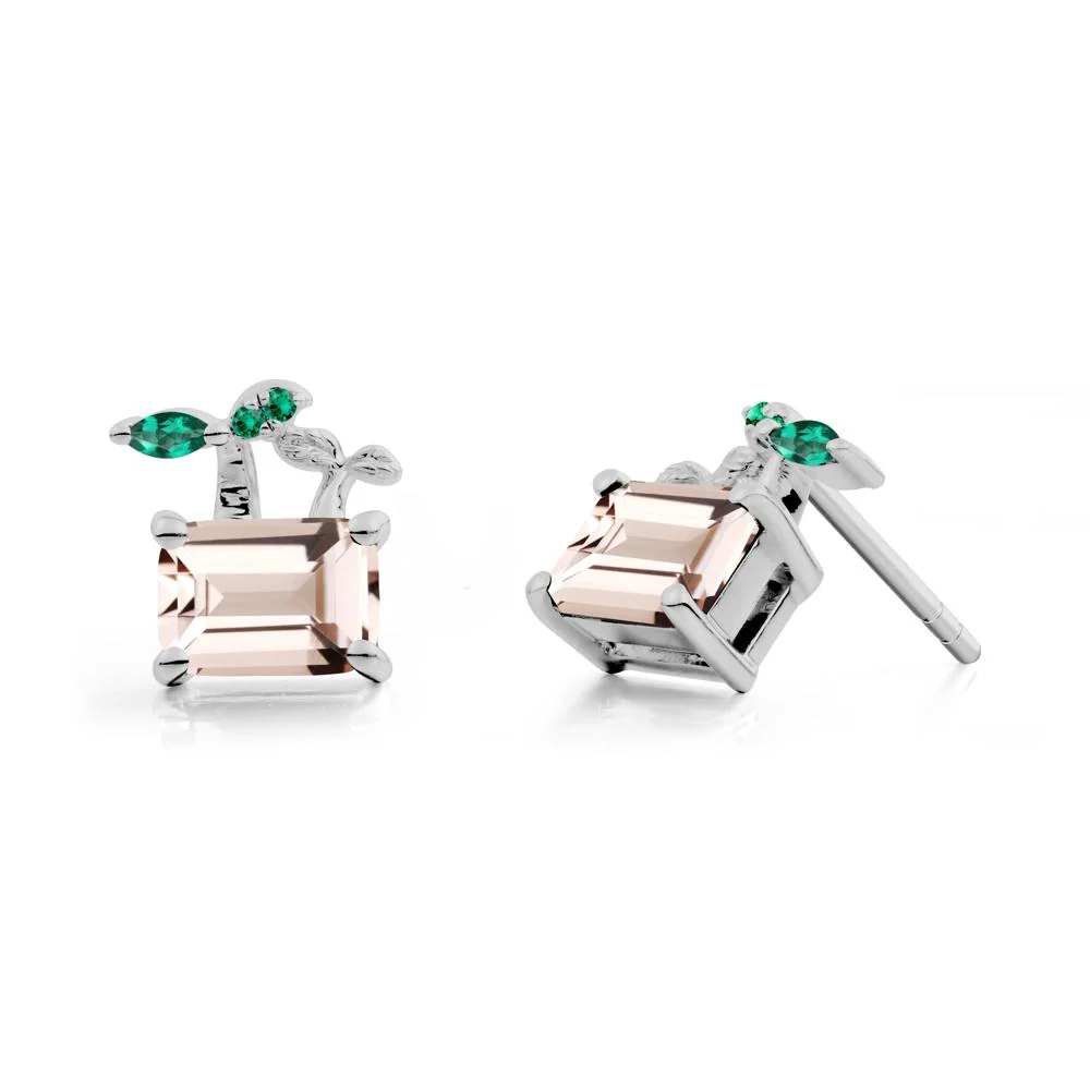 Nature Inspired Morganite and Emerald Stud Earrings - Image 9