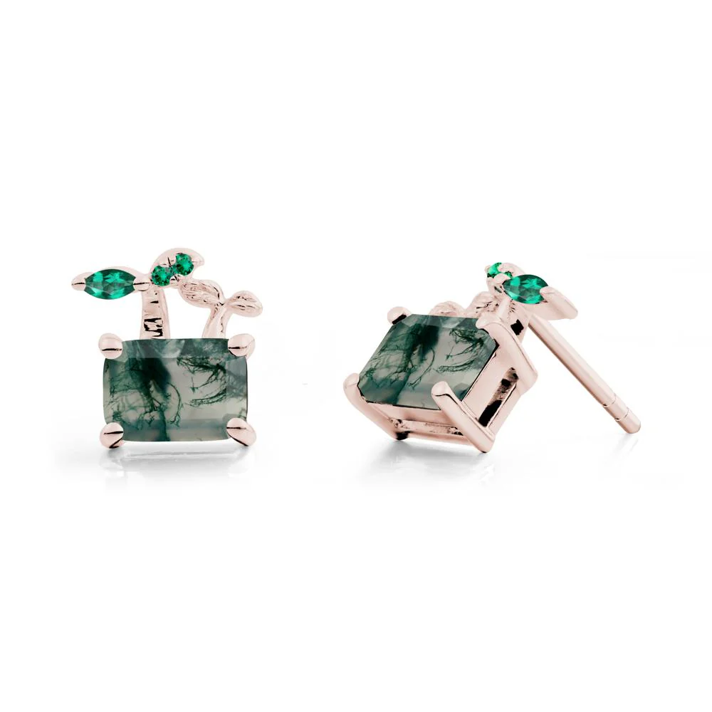 Nature Inspired Moss Agate and Emerald Stud Earrings - Image 3