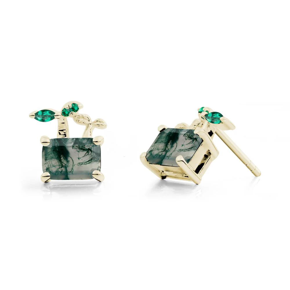 Nature Inspired Moss Agate and Emerald Stud Earrings - Image 7