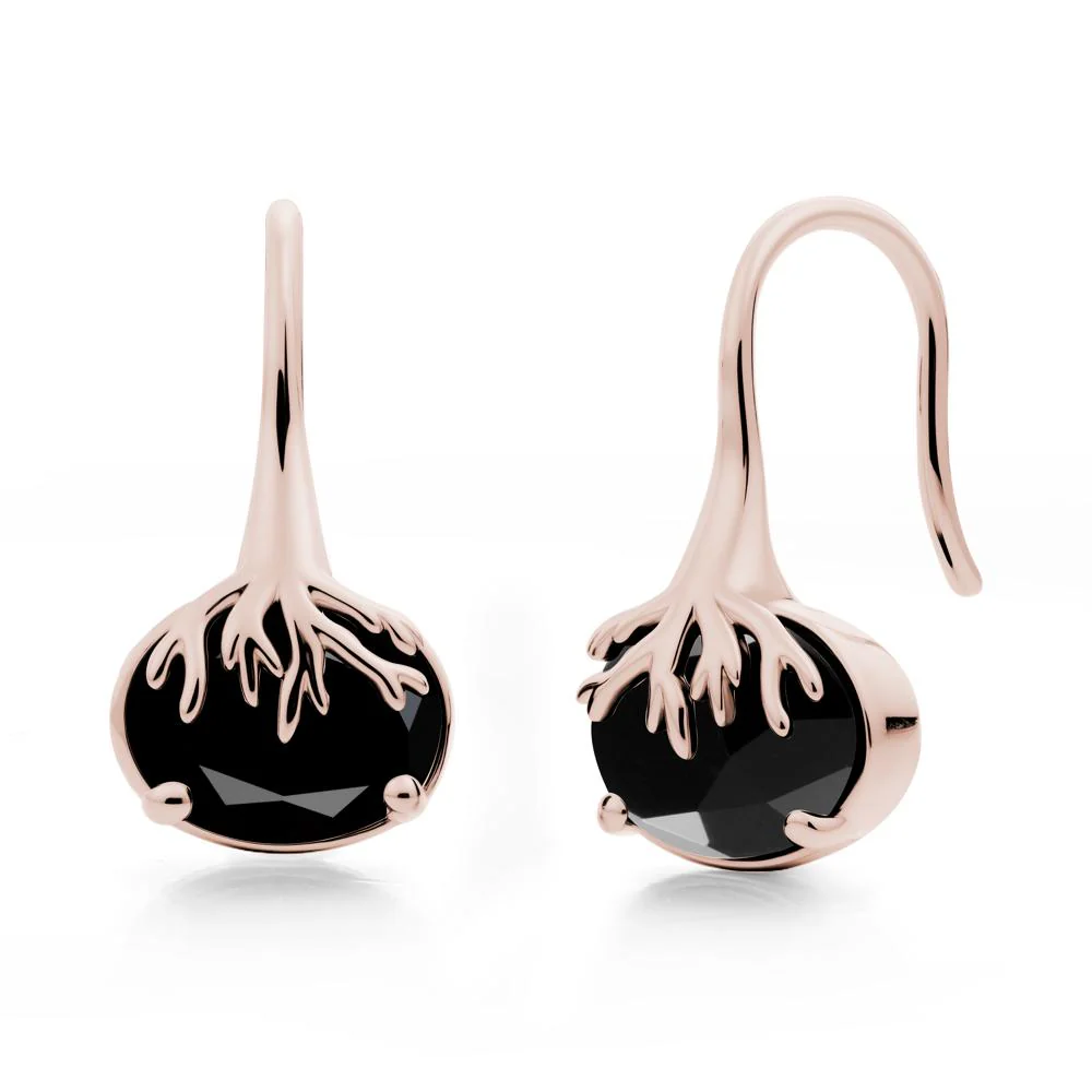 Nature Inspired Oval Black Spinel Earrings
