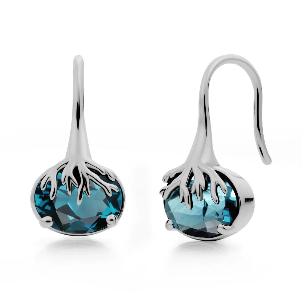 Nature Inspired Oval London Blue Topaz Earrings