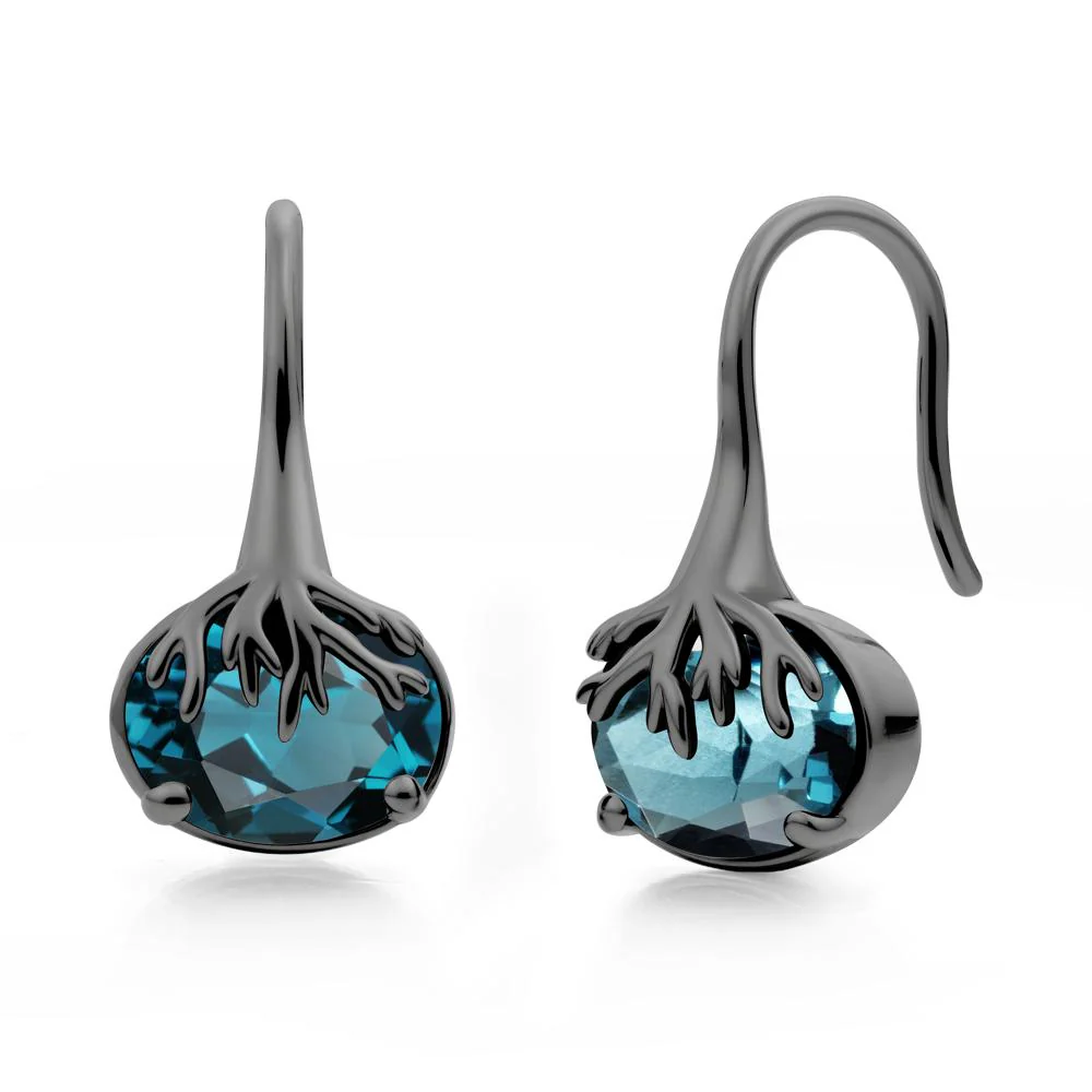 Nature Inspired Oval London Blue Topaz Earrings - Image 3