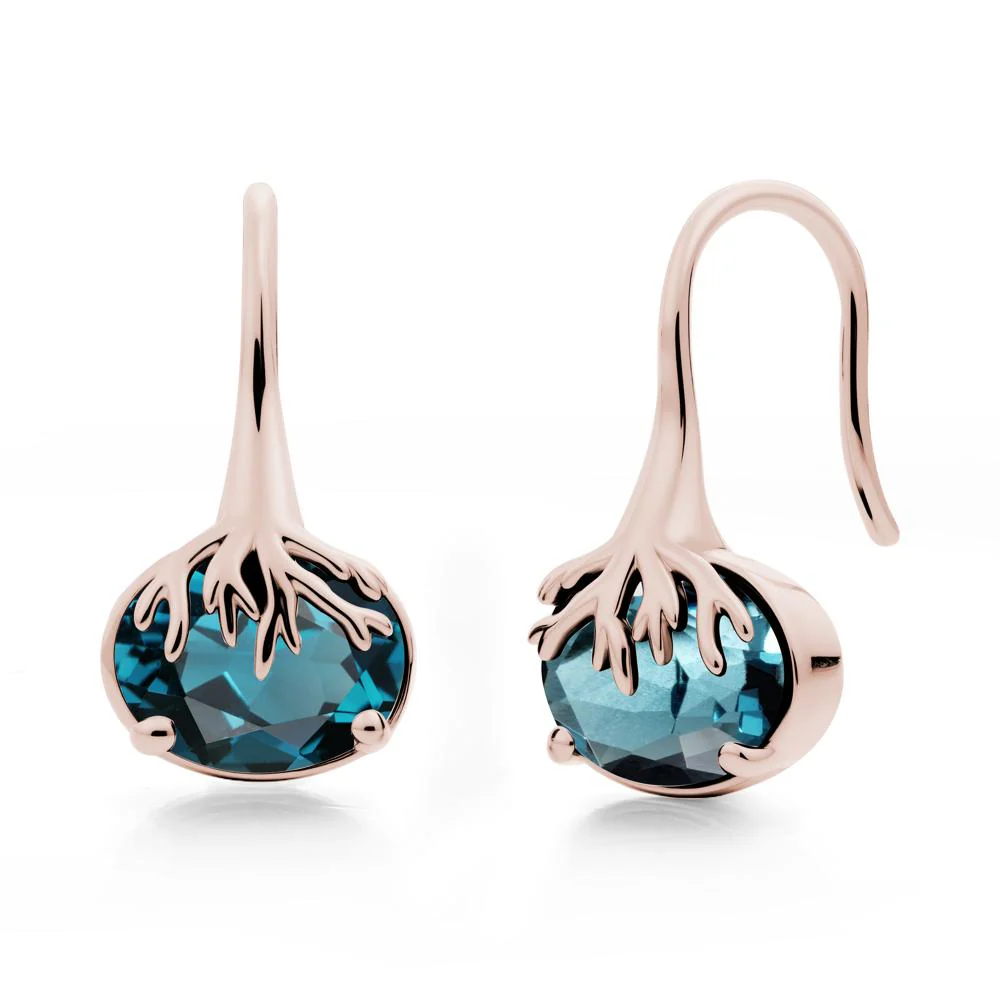 Nature Inspired Oval London Blue Topaz Earrings - Image 4