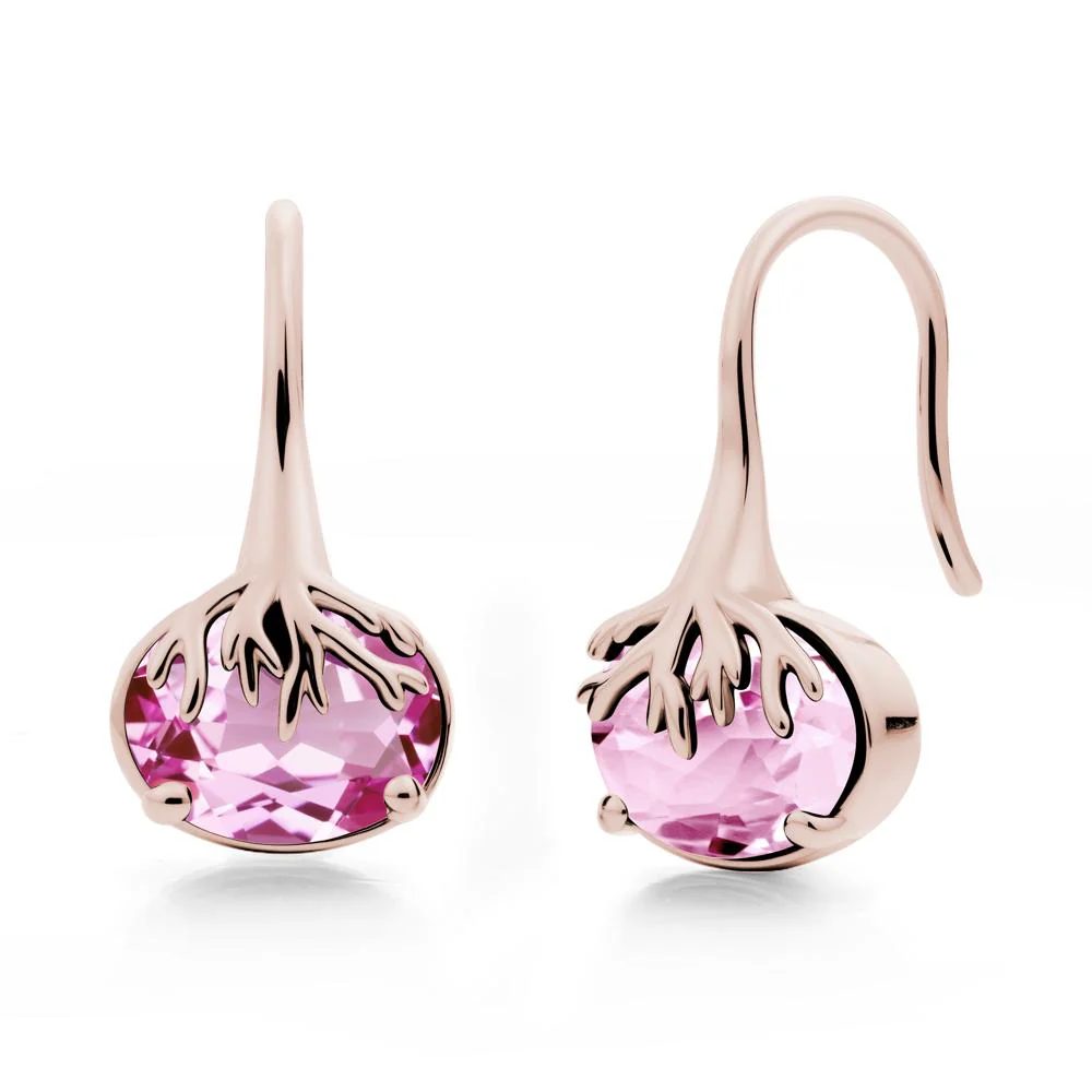 Nature Inspired Oval Pink Sapphire Earrings - Image 5