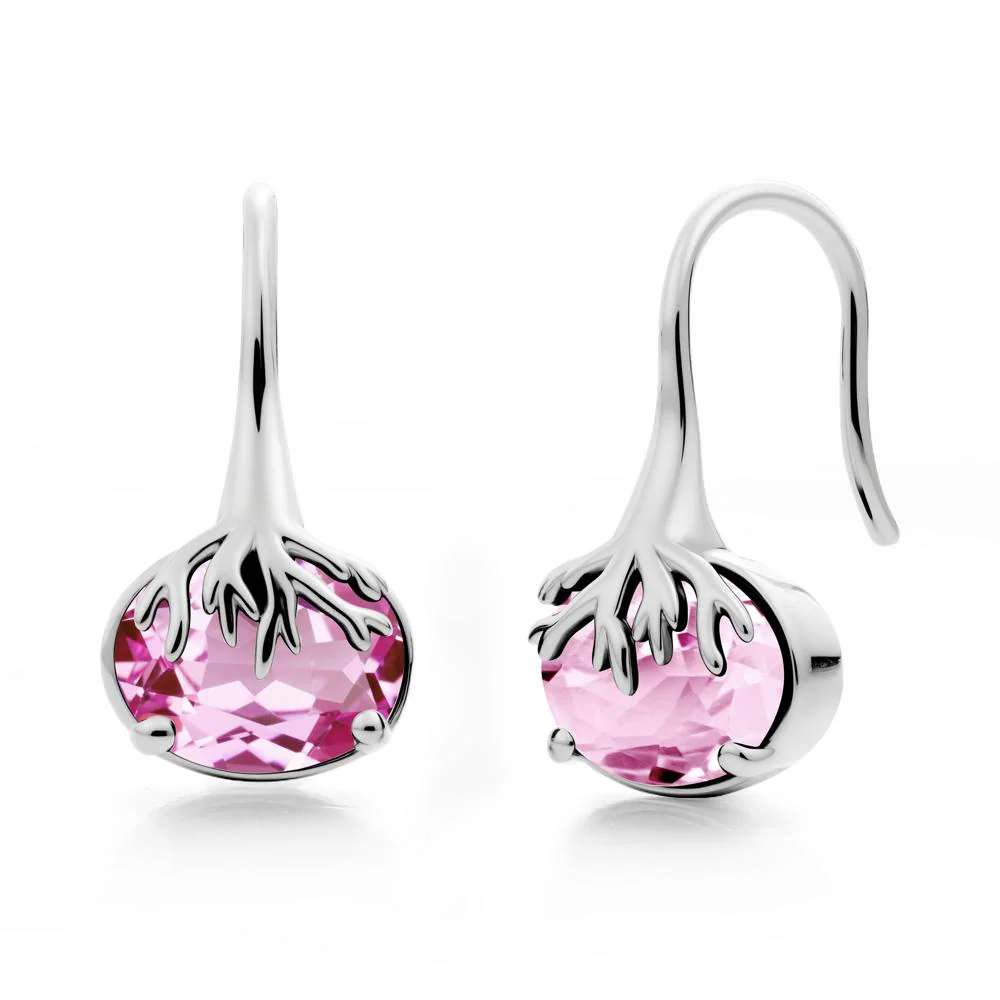 Nature Inspired Oval Pink Sapphire Earrings - Image 6