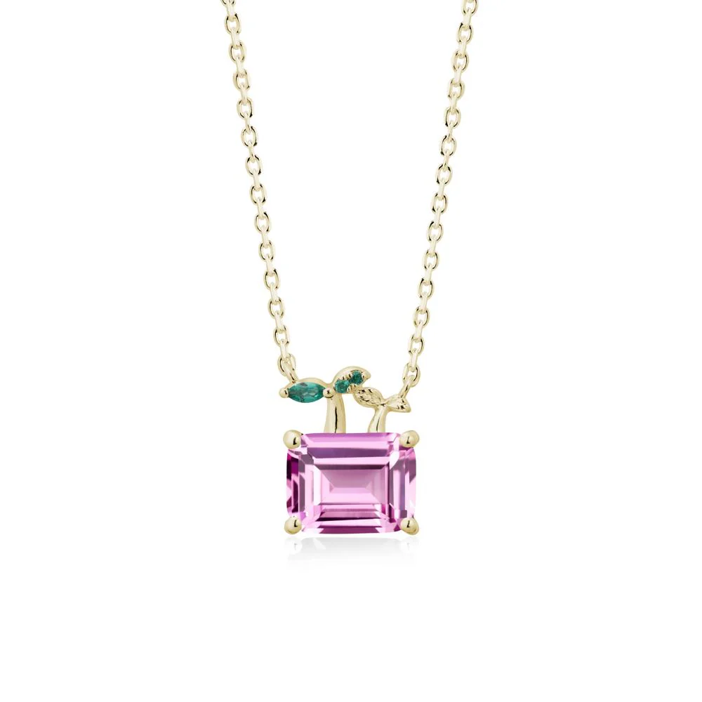 Nature Inspired Pink Sapphire and Emerald Pendant Necklace - Image 4