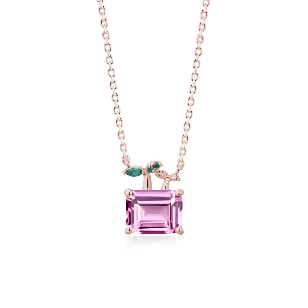 Nature Inspired Pink Sapphire and Emerald Pendant Necklace - Image 5