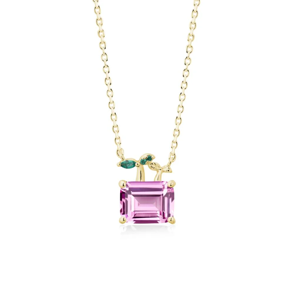 Nature Inspired Pink Sapphire and Emerald Pendant Necklace - Image 7