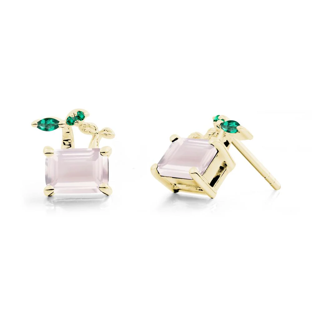 Nature Inspired Rose Quartz and Emerald Stud Earrings - Image 2