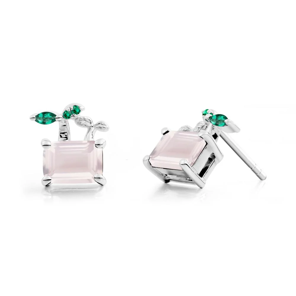 Nature Inspired Rose Quartz and Emerald Stud Earrings - Image 5