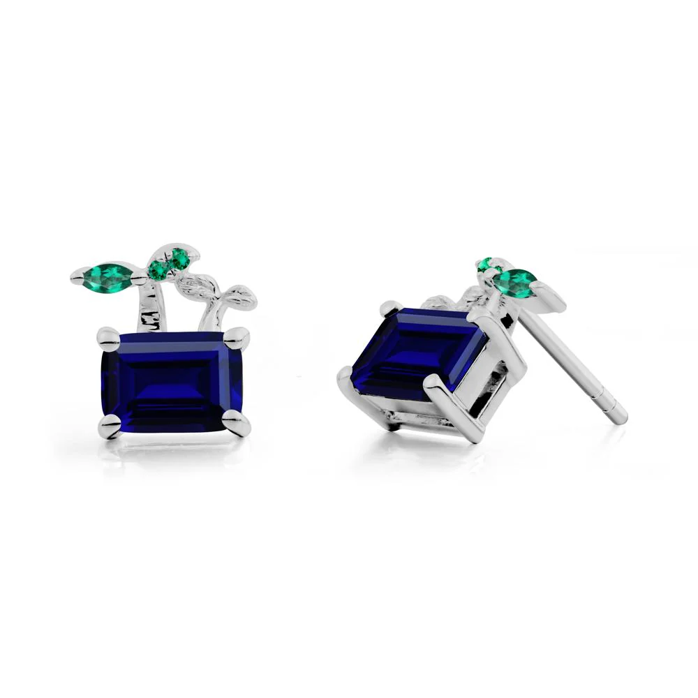 Nature Inspired Sapphire and Emerald Stud Earrings