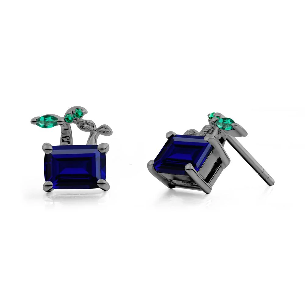 Nature Inspired Sapphire and Emerald Stud Earrings - Image 6