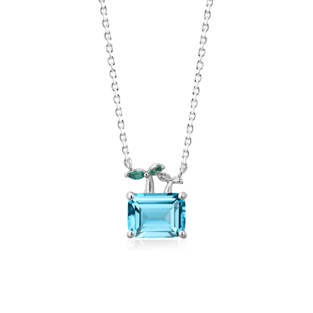 Nature Inspired Swiss Blue Topaz and Emerald Pendant Necklace - Image 2