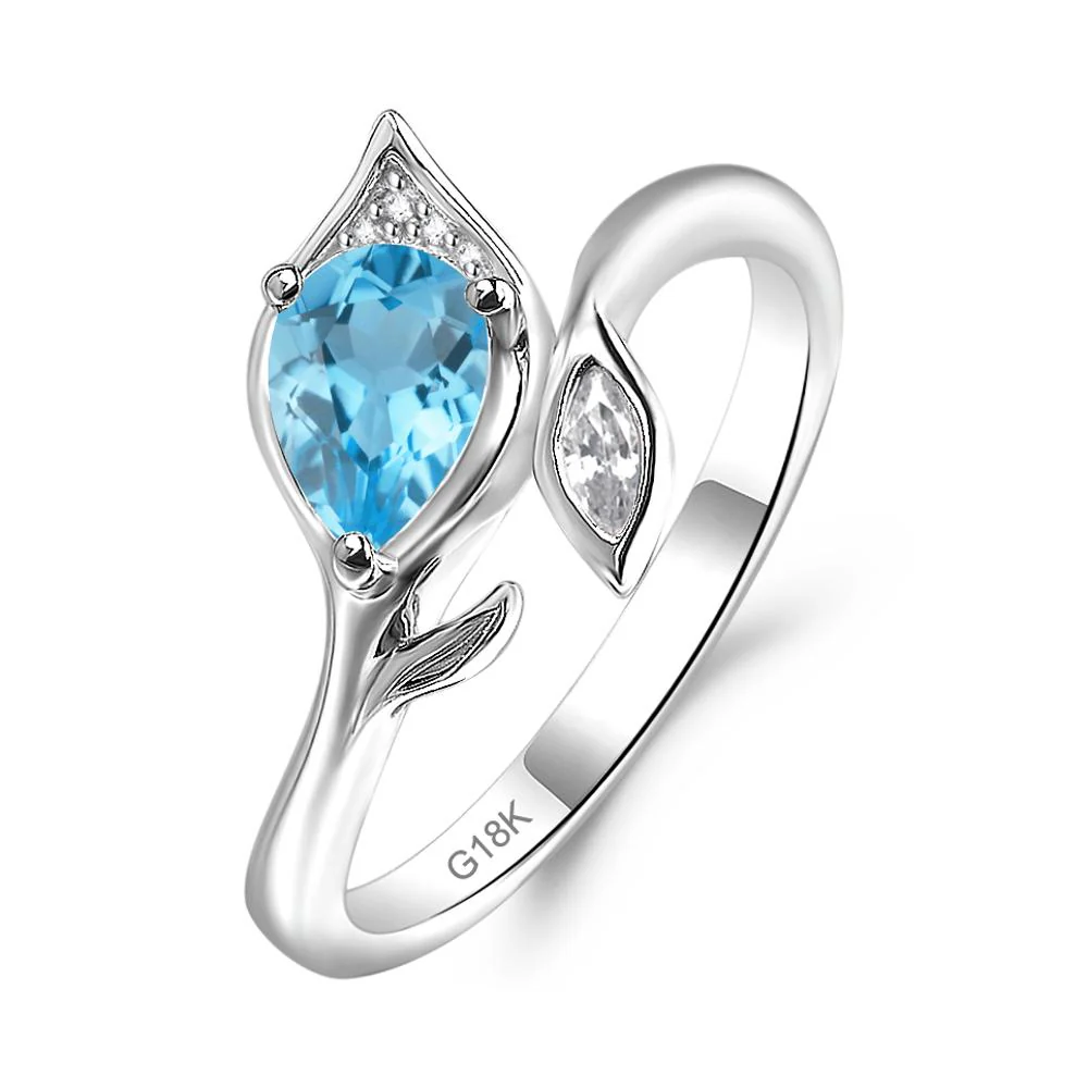 Nature Inspired Swiss Blue Topaz Leaf Ring - Image 5