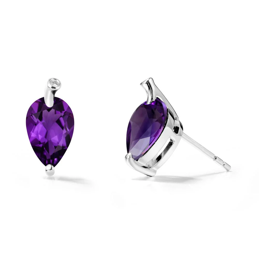 Nature Inspired Teardrop Amethyst Leaf Earrings - Image 3