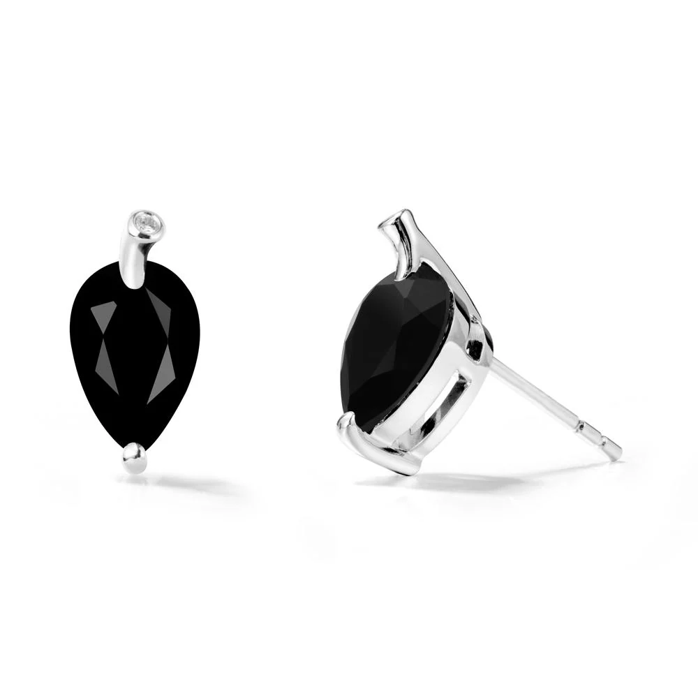 Nature Inspired Teardrop Black Spinel Leaf Earrings - Image 3