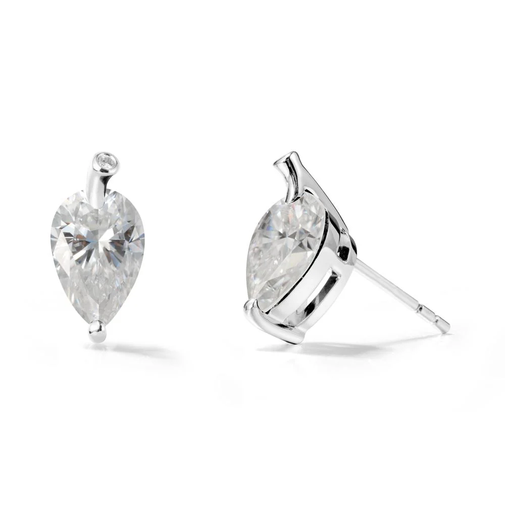 Nature Inspired Teardrop Moissanite Leaf Earrings - Image 3