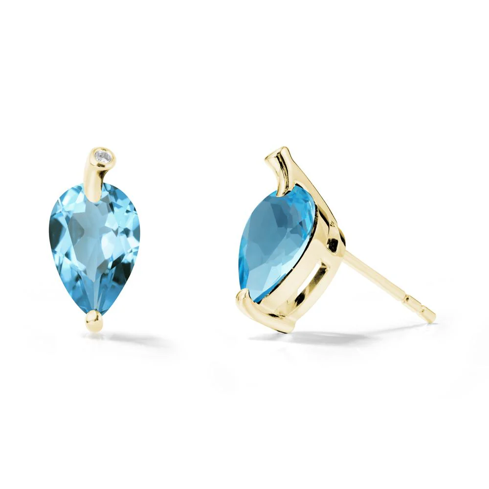 Nature Inspired Teardrop Swiss Blue Topaz Leaf Earrings - Image 6
