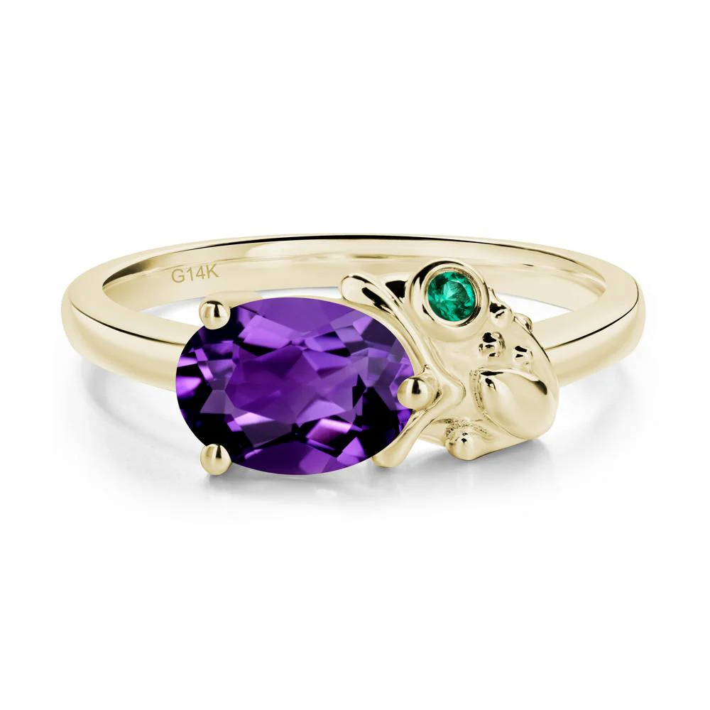 Nature Inspired Toad Amethyst and Emerald Ring - Image 3