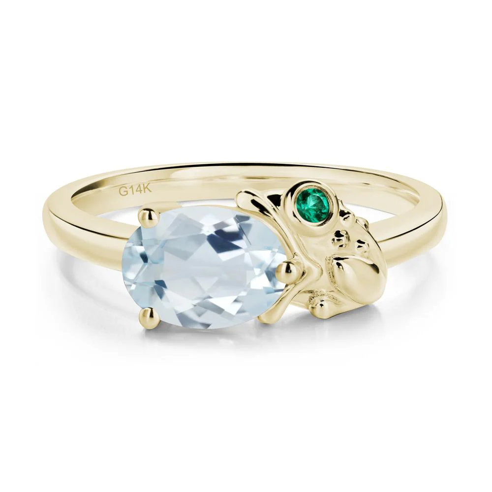 Nature Inspired Toad Aquamarine and Emerald Ring - Image 3