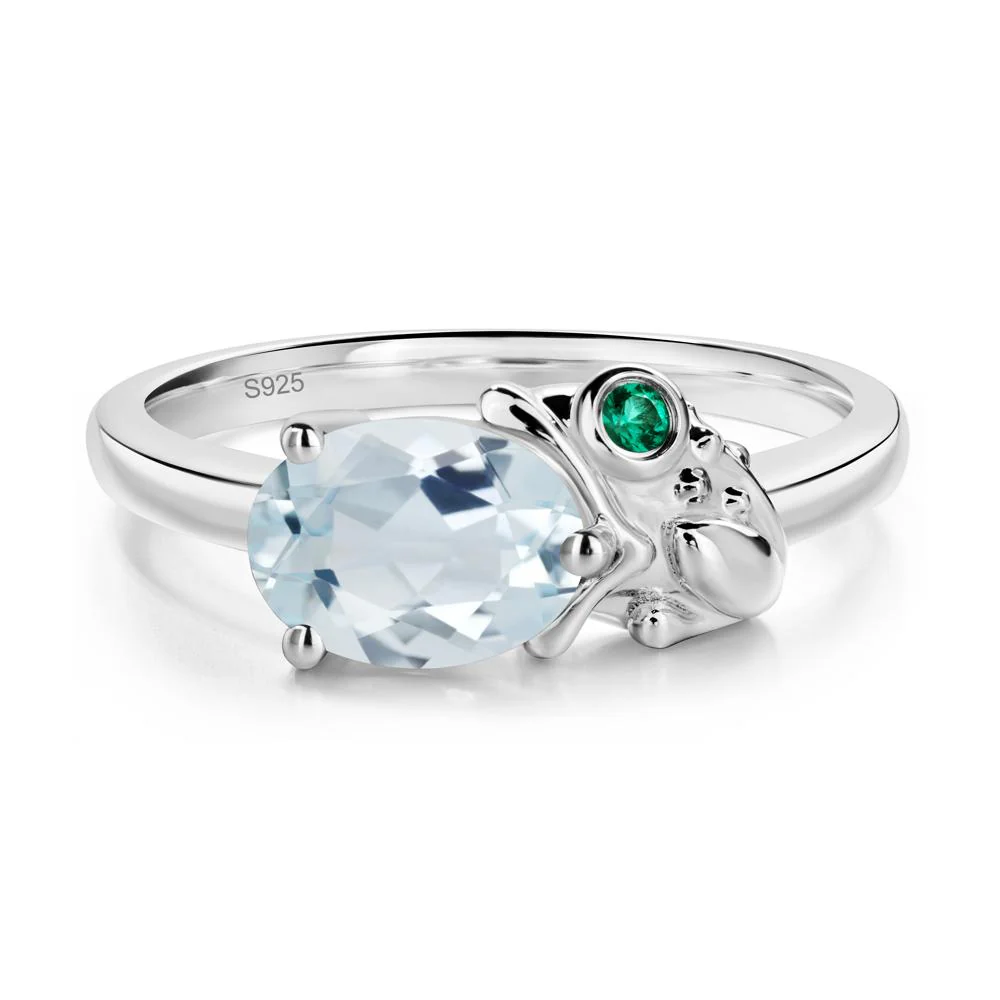 Nature Inspired Toad Aquamarine and Emerald Ring - Image 9