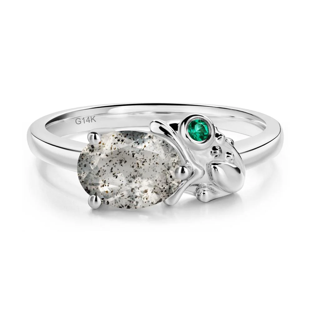 Nature Inspired Toad Herkimer Diamond and Emerald Ring - Image 2