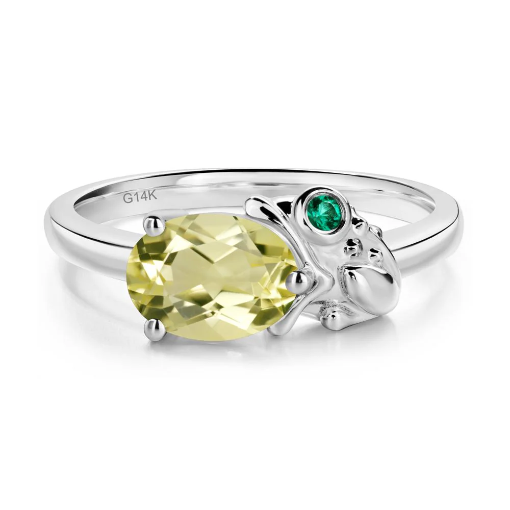 Nature Inspired Toad Lemon Quartz and Emerald Ring - Image 2