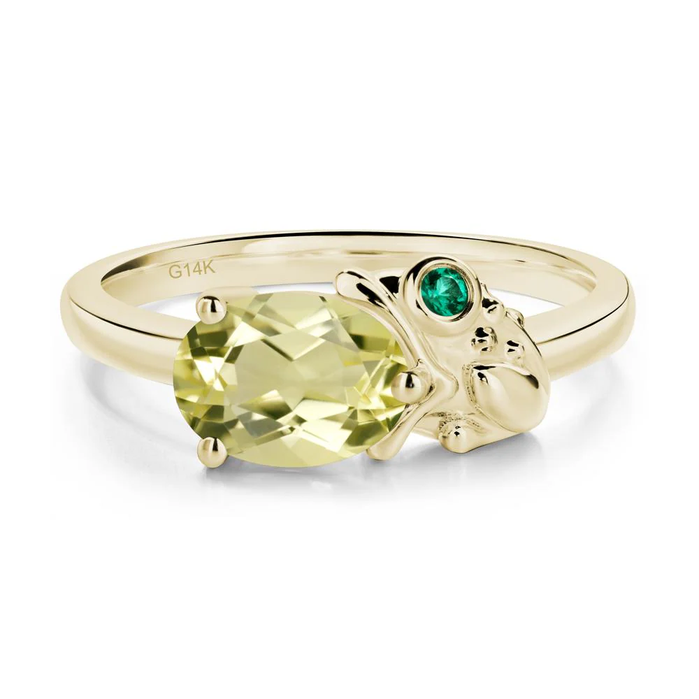 Nature Inspired Toad Lemon Quartz and Emerald Ring - Image 3
