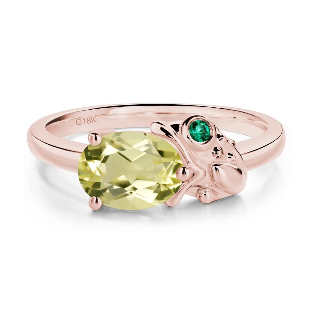Nature Inspired Toad Lemon Quartz and Emerald Ring - Image 4
