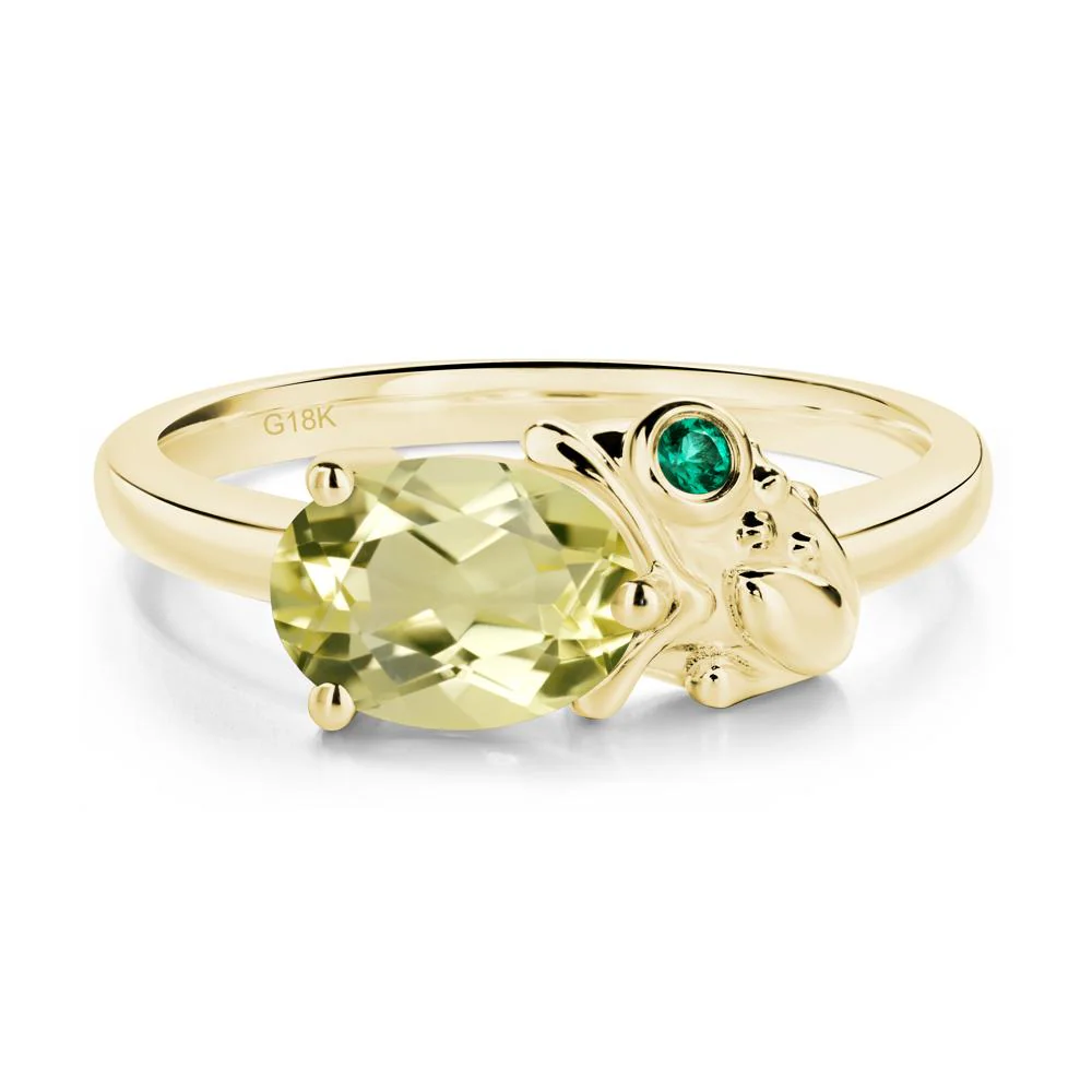 Nature Inspired Toad Lemon Quartz and Emerald Ring - Image 6