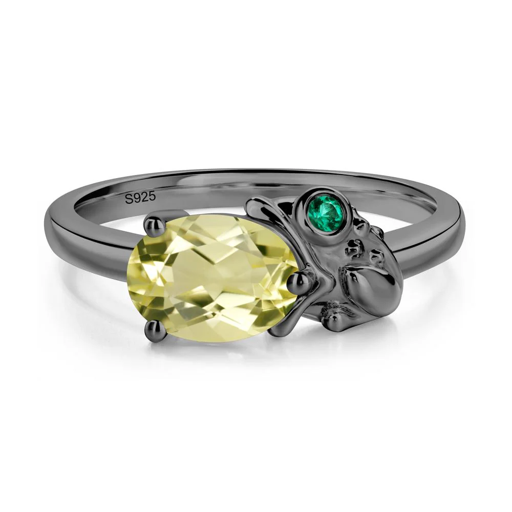 Nature Inspired Toad Lemon Quartz and Emerald Ring - Image 7