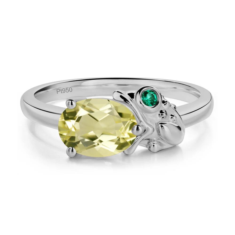 Nature Inspired Toad Lemon Quartz and Emerald Ring - Image 8