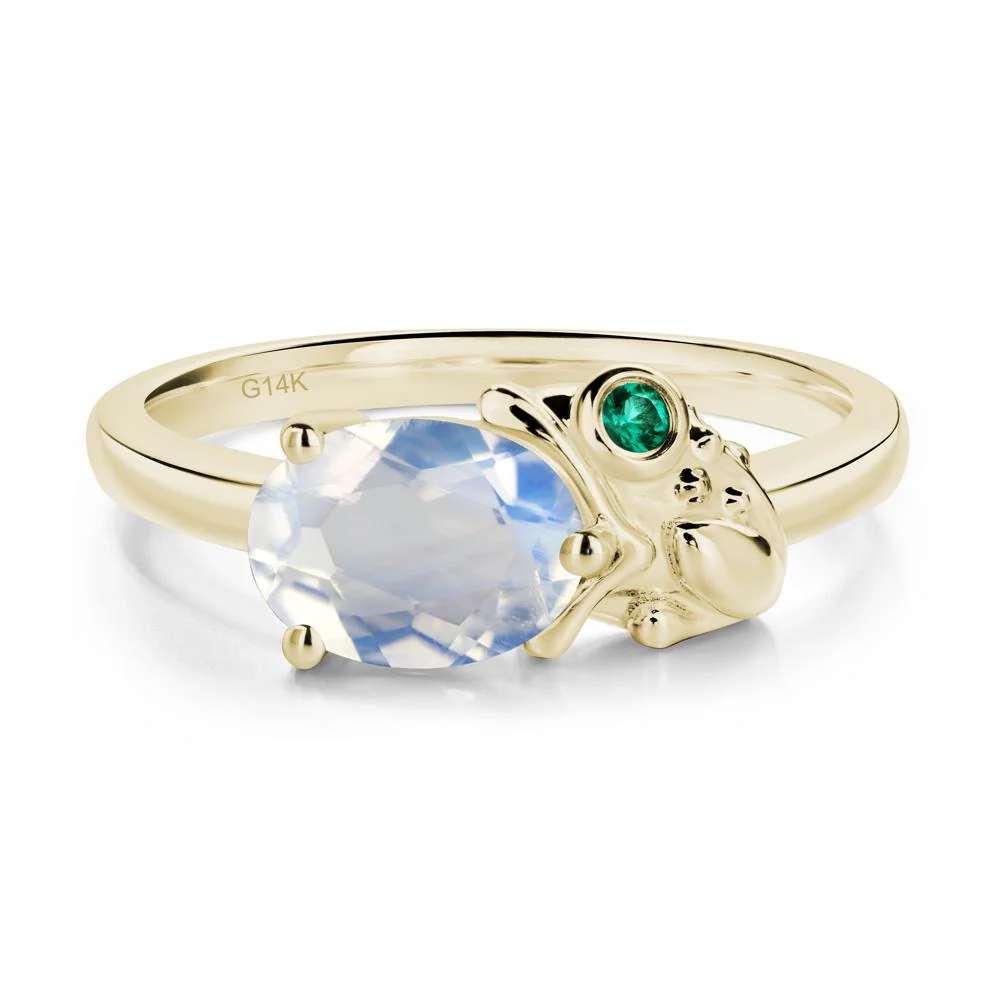 Nature Inspired Toad Moonstone and Emerald Ring - Image 3