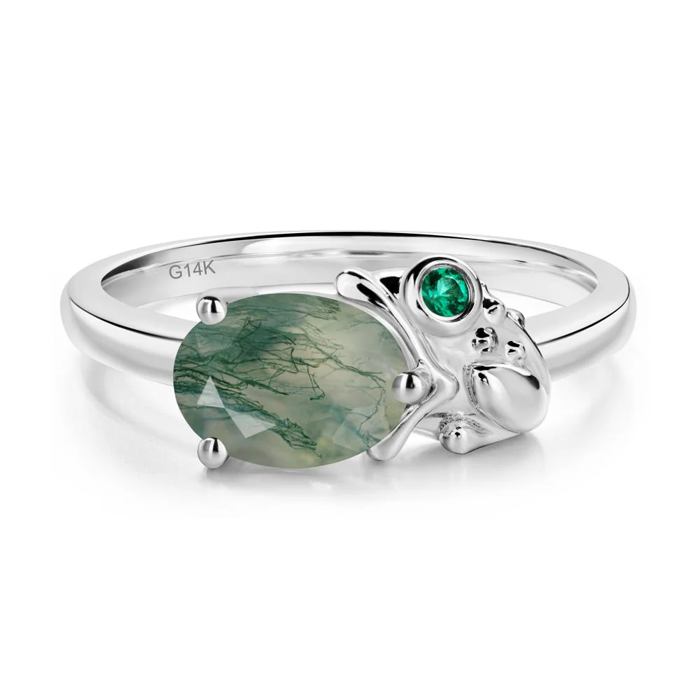 Nature Inspired Toad Moss Agate and Emerald Ring - Image 2