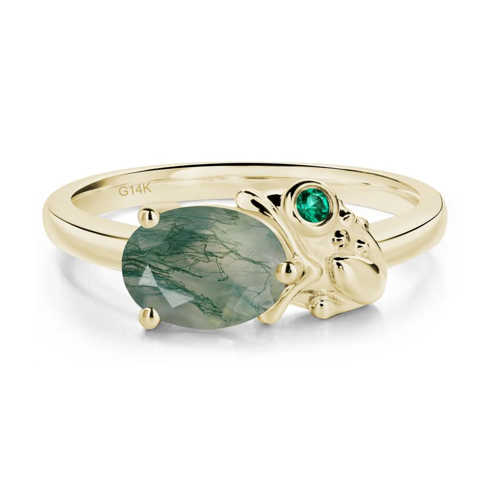 Nature Inspired Toad Moss Agate and Emerald Ring - Image 3