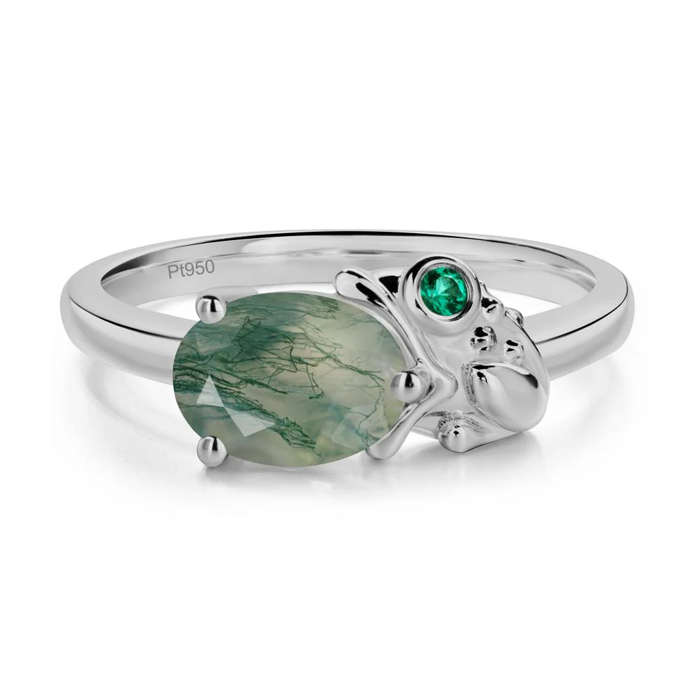 Nature Inspired Toad Moss Agate and Emerald Ring - Image 8
