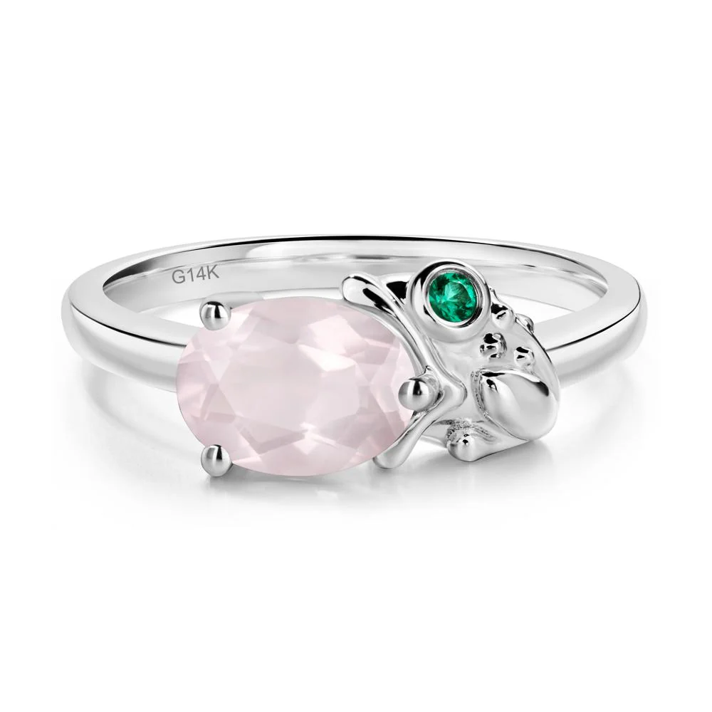 Nature Inspired Toad Rose Quartz and Emerald Ring - Image 2