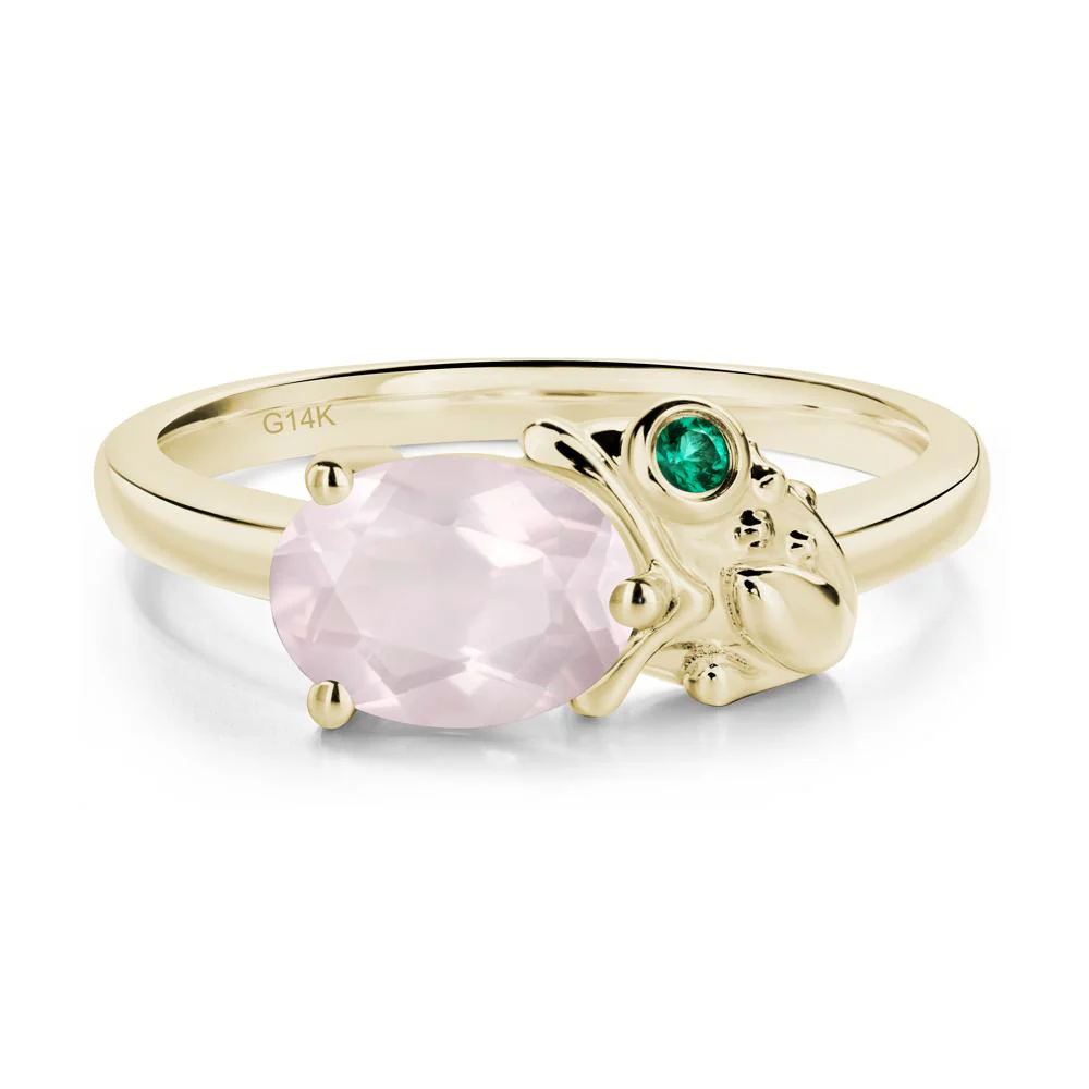 Nature Inspired Toad Rose Quartz and Emerald Ring - Image 3
