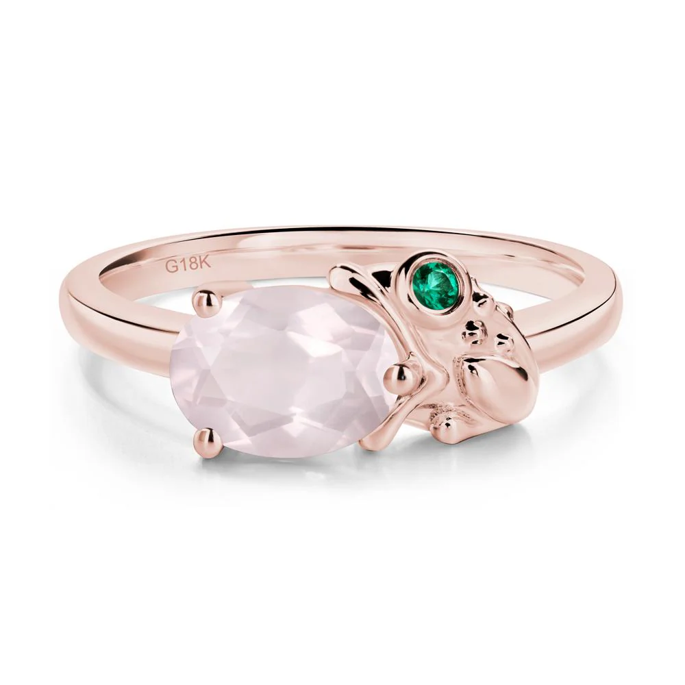 Nature Inspired Toad Rose Quartz and Emerald Ring - Image 4