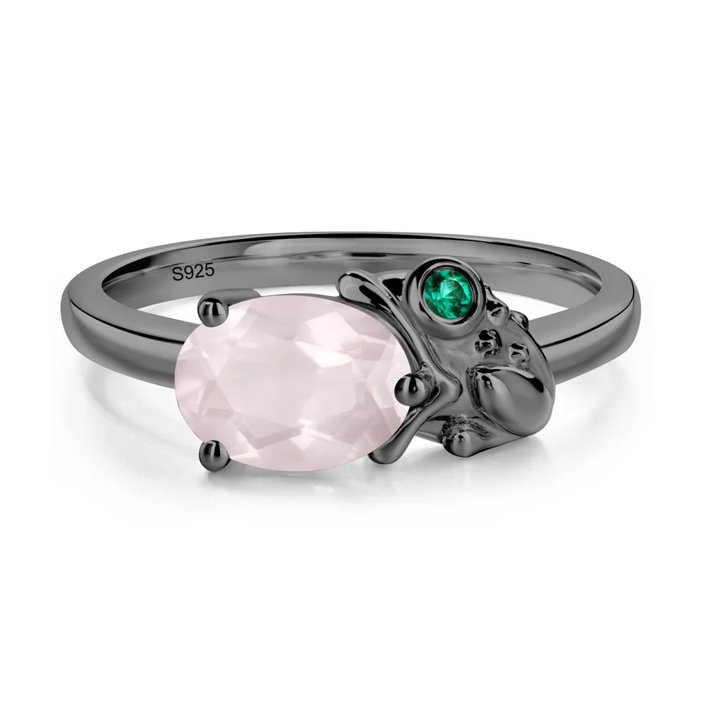 Nature Inspired Toad Rose Quartz and Emerald Ring - Image 7