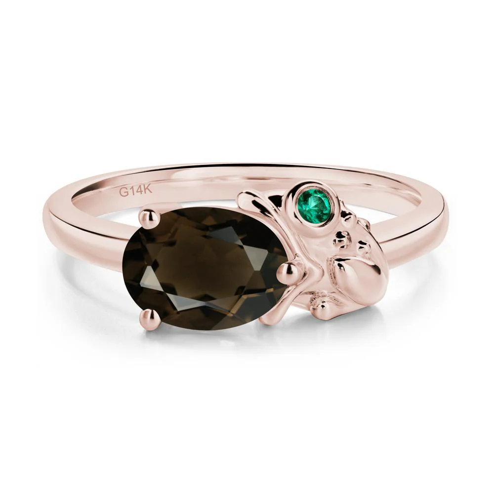 Nature Inspired Toad Smoky Quartz and Emerald Ring