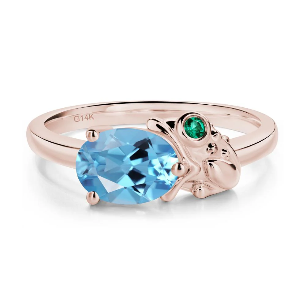Nature Inspired Toad Swiss Blue Topaz and Emerald Ring