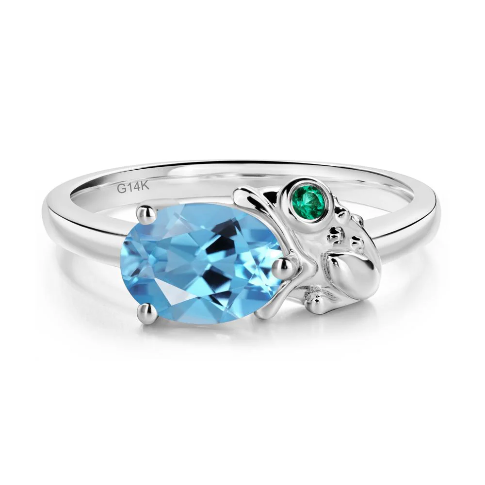 Nature Inspired Toad Swiss Blue Topaz and Emerald Ring - Image 2