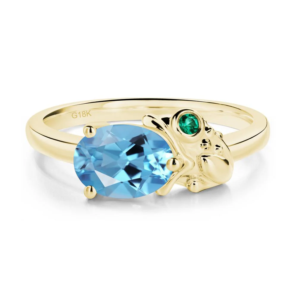 Nature Inspired Toad Swiss Blue Topaz and Emerald Ring - Image 6