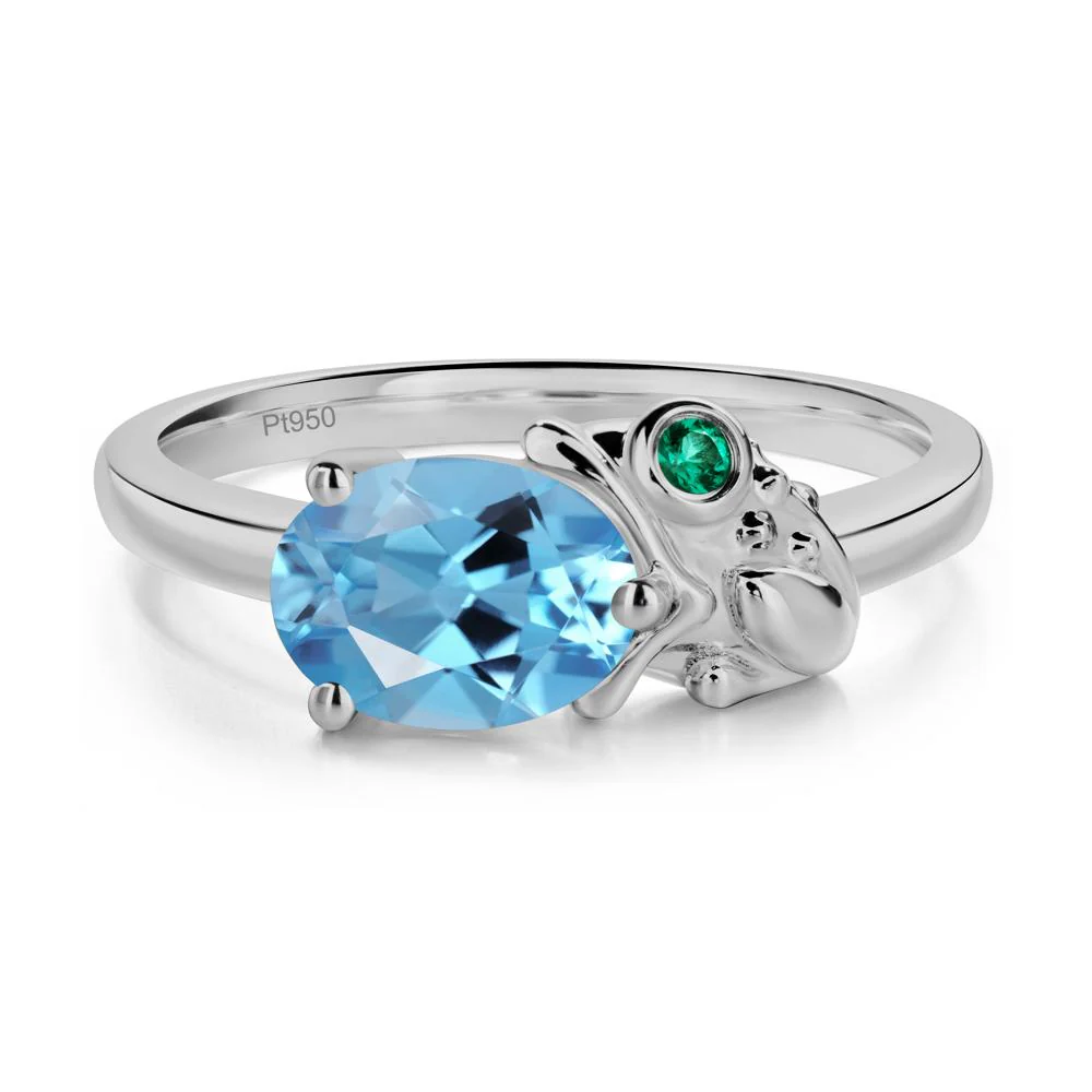 Nature Inspired Toad Swiss Blue Topaz and Emerald Ring - Image 8