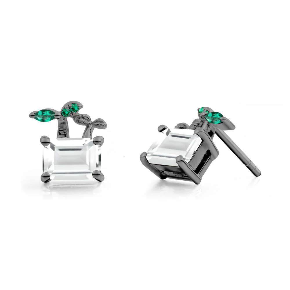 Nature Inspired White Topaz and Emerald Stud Earrings - Image 5